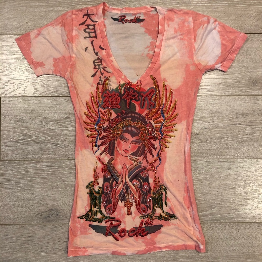 Rhinestone Gem Chinese Geisha Asian Ed Hardy Art